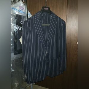 Suitsupply navy and white pinstripe 3 button blazer.